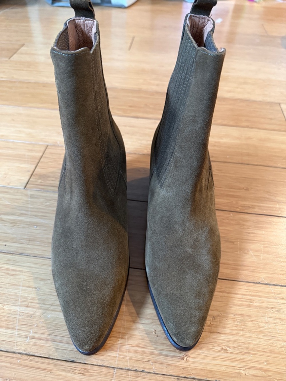 Sandro Olive Green Suede Ankle Boots - Picture 1 of 7